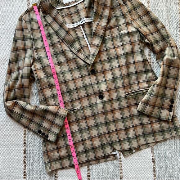 Haleine Beige Multi Plaid Long Sleeve 2 Button Front Oversized Wool Blazer - Picture 5 of 10